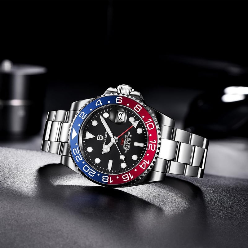 PAGANI DESIGN ساعة رجال أوتوماتيكية ميكانيكية من باجاني ديزاين GMT مع إطار سيراميك دوار ووظيفة التاريخ - Image 4